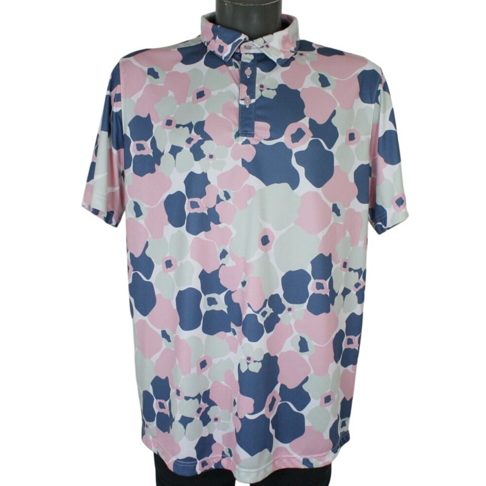 Swannies Golf Polo Shirt Mens XL Performance Stretch Pink Blue Camo Pattern Polo
